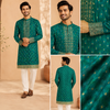 Emerald Green Embroidered Festive Kurta for Men