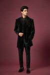 Black Velvet Gold Embellished Indo-Western Sherwani