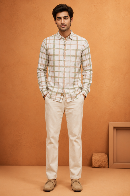 Men's Premium Pastel Check Linen Blend Casual Shirt