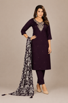 Women’s Black Embroidered Kurta Pant Set with Printed Dupatta