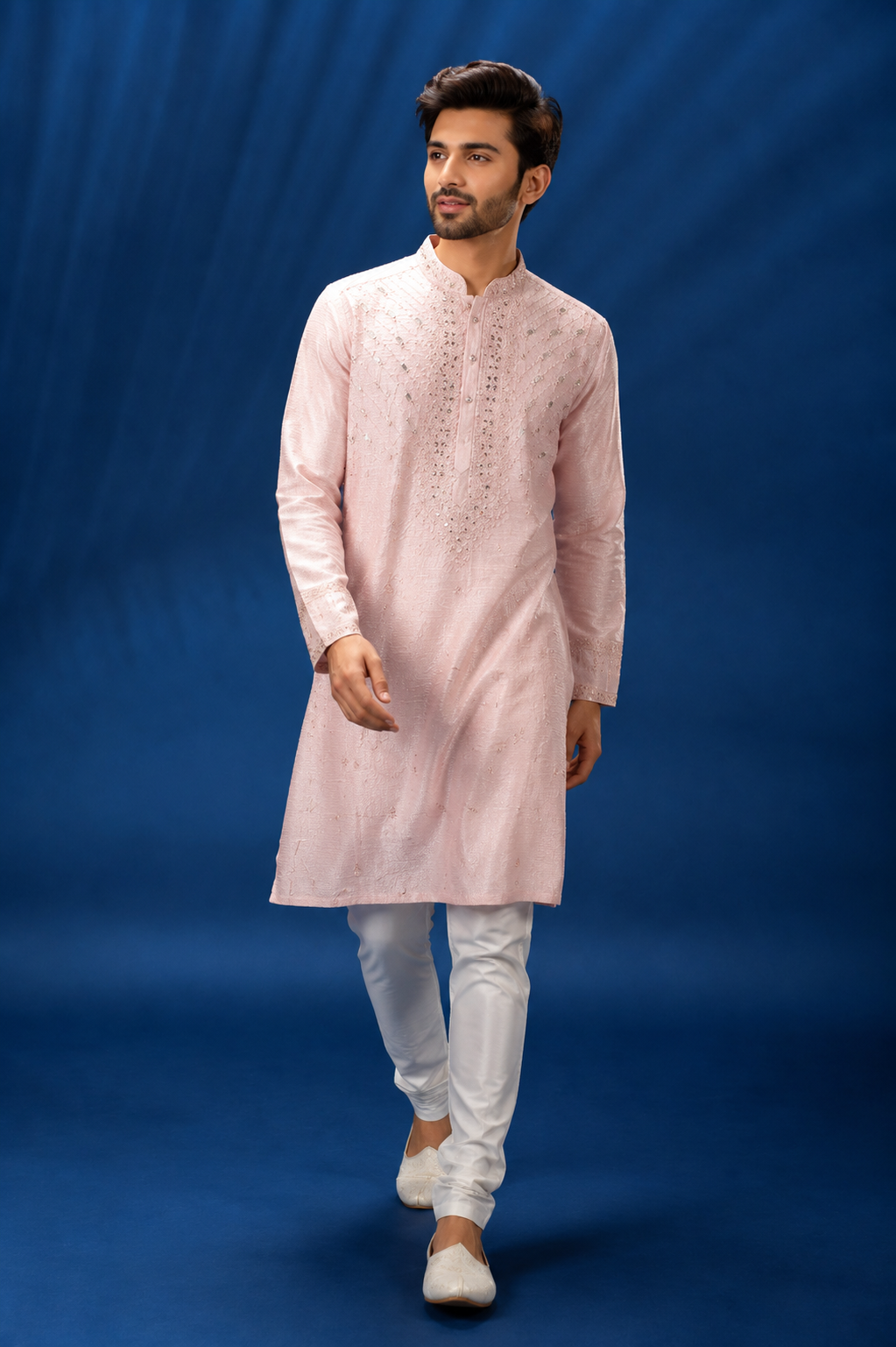 Pastel Pink Embroidered Men’s Festive Kurta