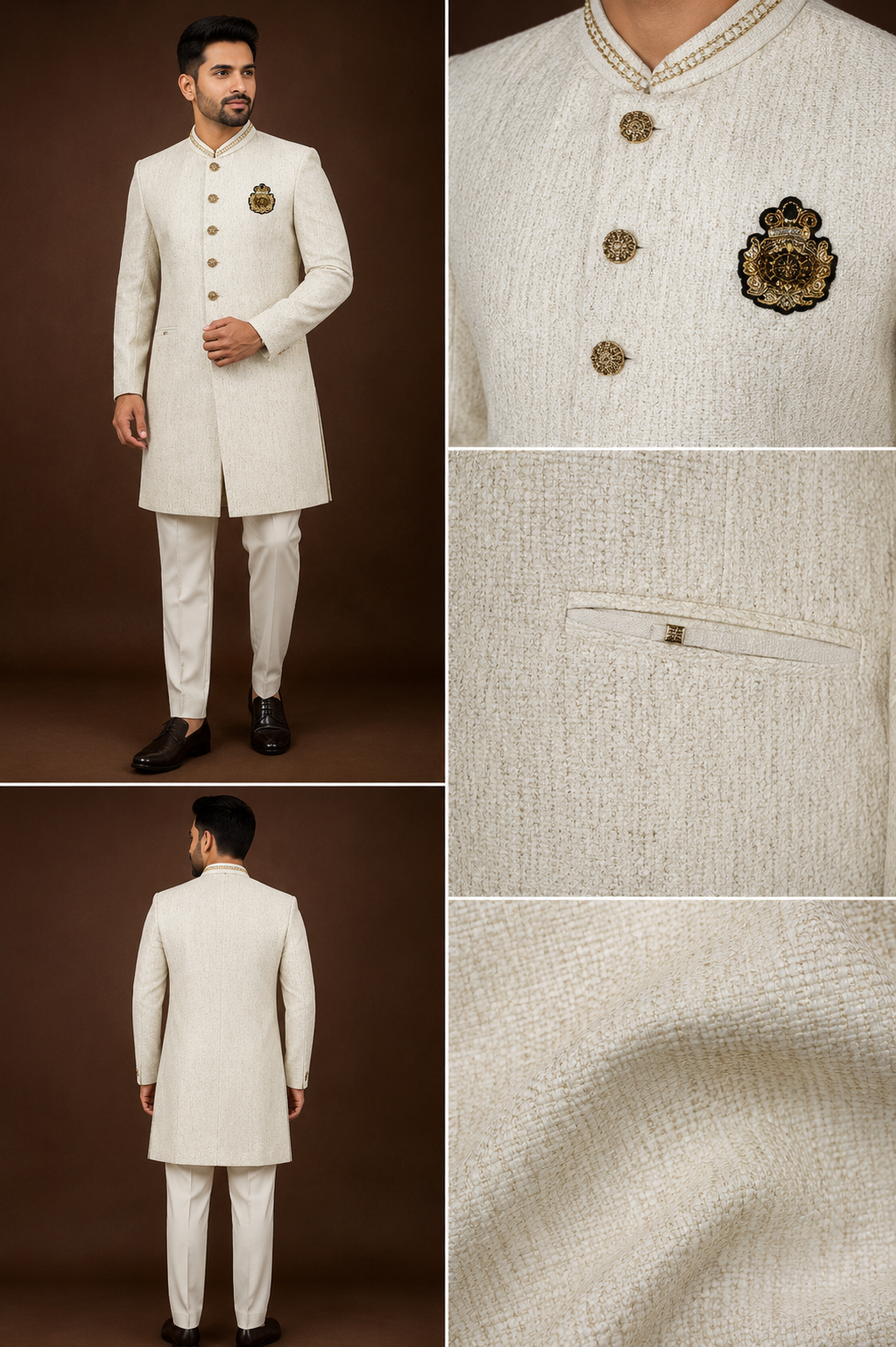 Ivory Textured Indo-Western  Set