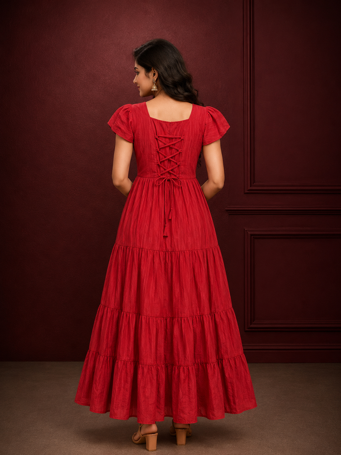 Scarlet Bloom Embroidered Tiered Maxi Dress