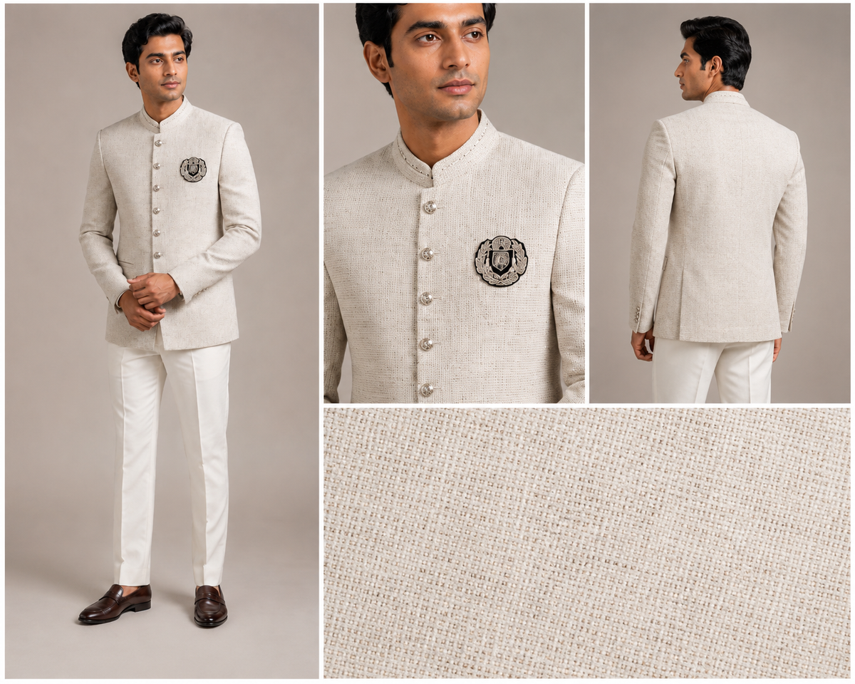 Men’s Ivory Textured Jodhpuri Jacket Set