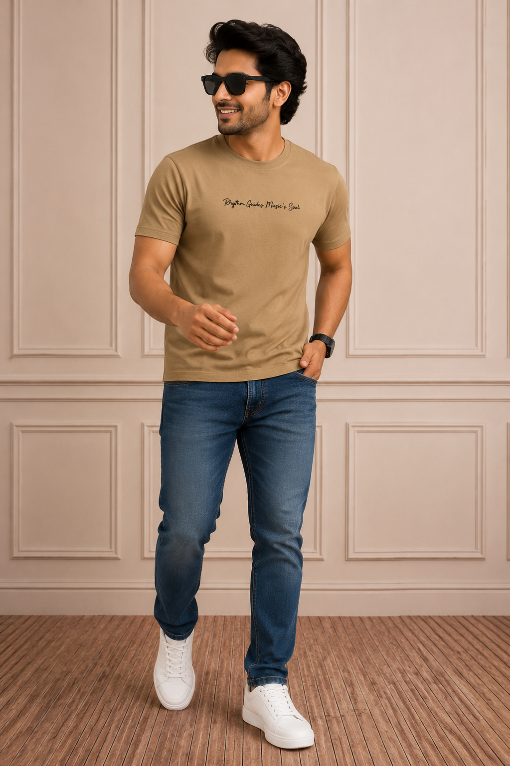 Rhythm Guides Music's Soul Graphic T-Shirt – Camel Brown | Premium Cotton Casual Wear