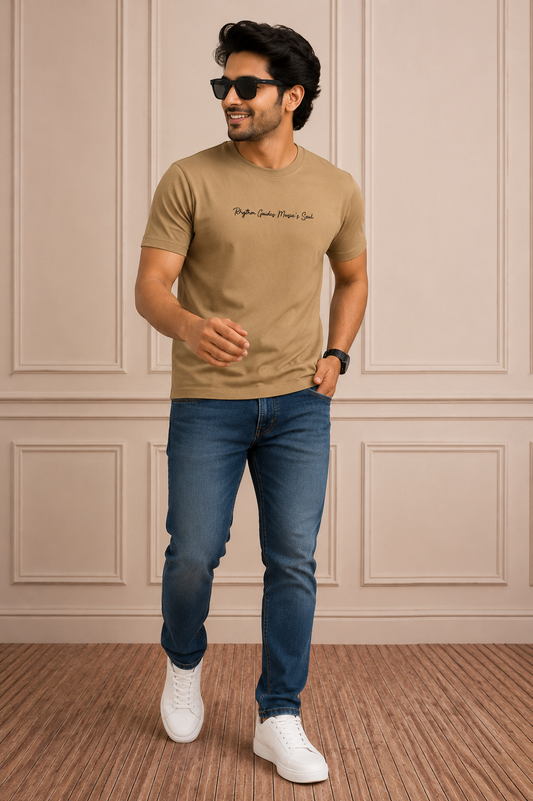Rhythm Guides Music's Soul Graphic T-Shirt – Camel Brown | Premium Cotton Casual Wear