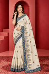 Elegant Cream Saree with Blue Patola Border