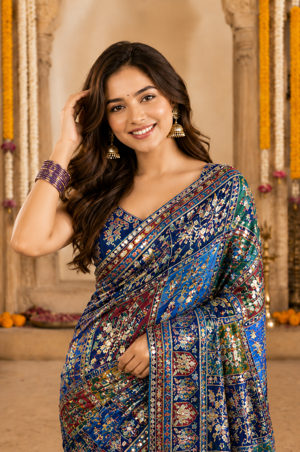 Royal Blue Mirror Work Designer Saree – Traditional Elegance Collection