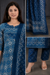 Women’s Indigo Blue Printed Kurta Pant Dupatta Set