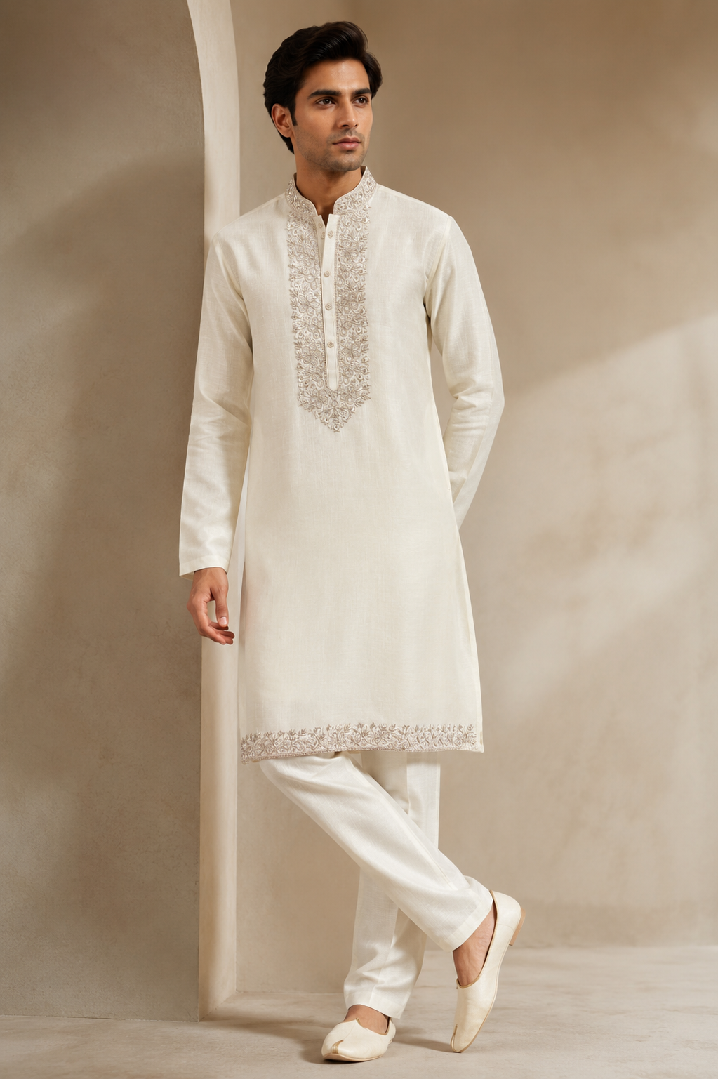 Ivory Embroidered Classic Kurta Set