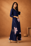 Midnight Blue Floral Printed Kurti Palazzo Set for Women