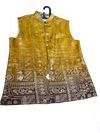Men's Mustard Gold Jacquard Nehru Jacket | Premium Ethnic Wedding Waistcoat