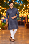 Men’s Navy Blue Micro Print Kurta