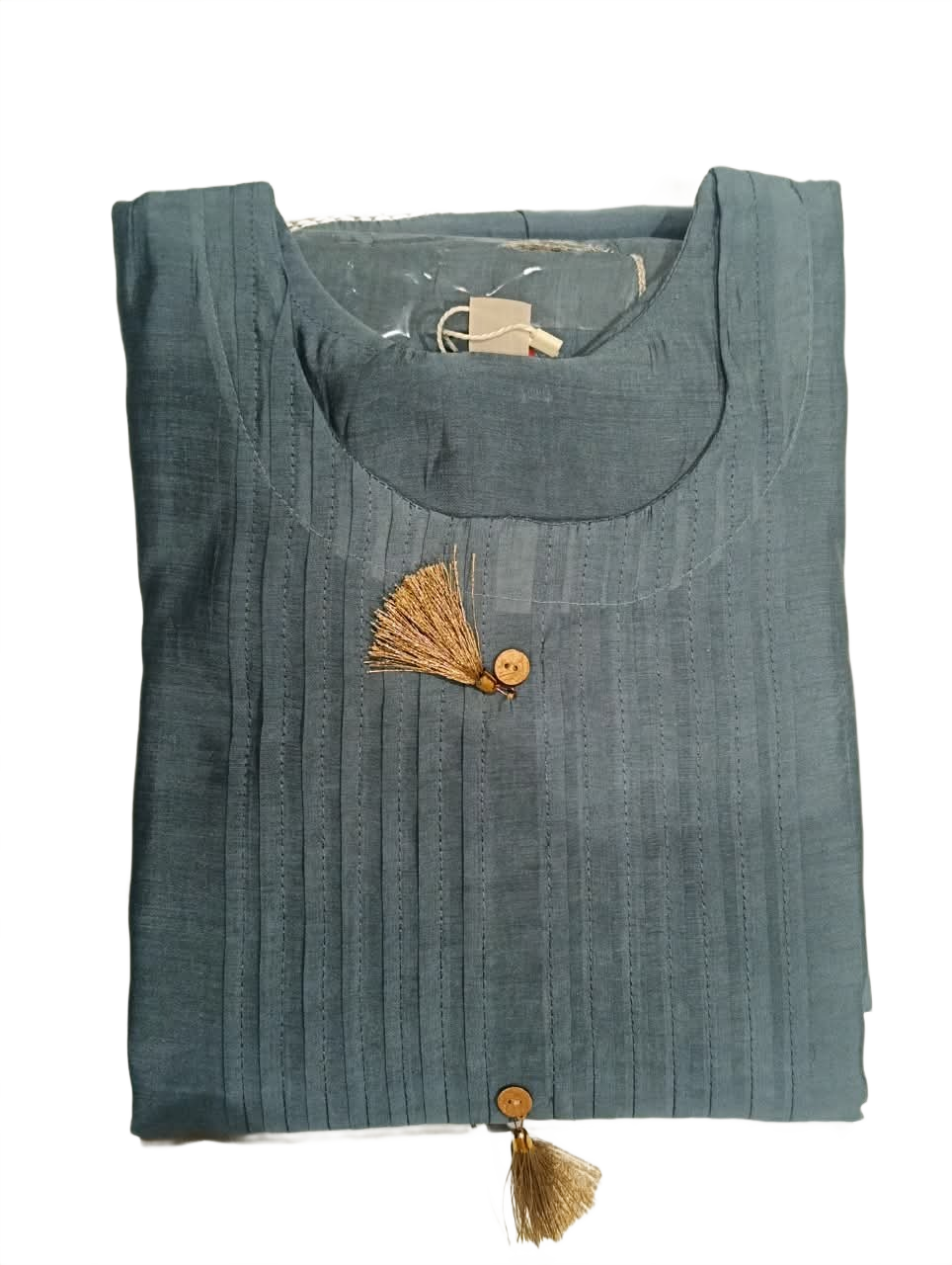 Dusty Blue Floral Embroidered Kurta Dupatta Set