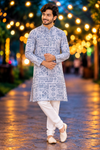 Men’s Light Blue Tribal Print Only Kurta