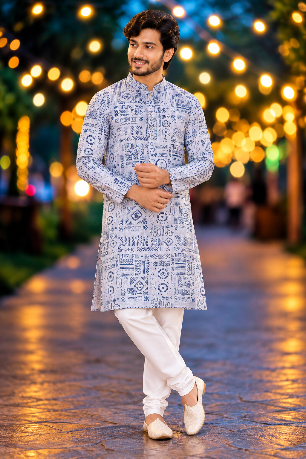 Men’s Light Blue Tribal Print Only Kurta