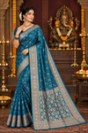 Teal Blue Banarasi Silk Saree with Rich Zari Border