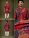 Multicolor Abstract Print Festive Kurta for Men