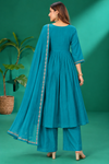 Teal Blue Embroidered Festive Kurta Set