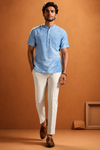 Men's  Textured Mandarin Collar Short Kurta Shirt