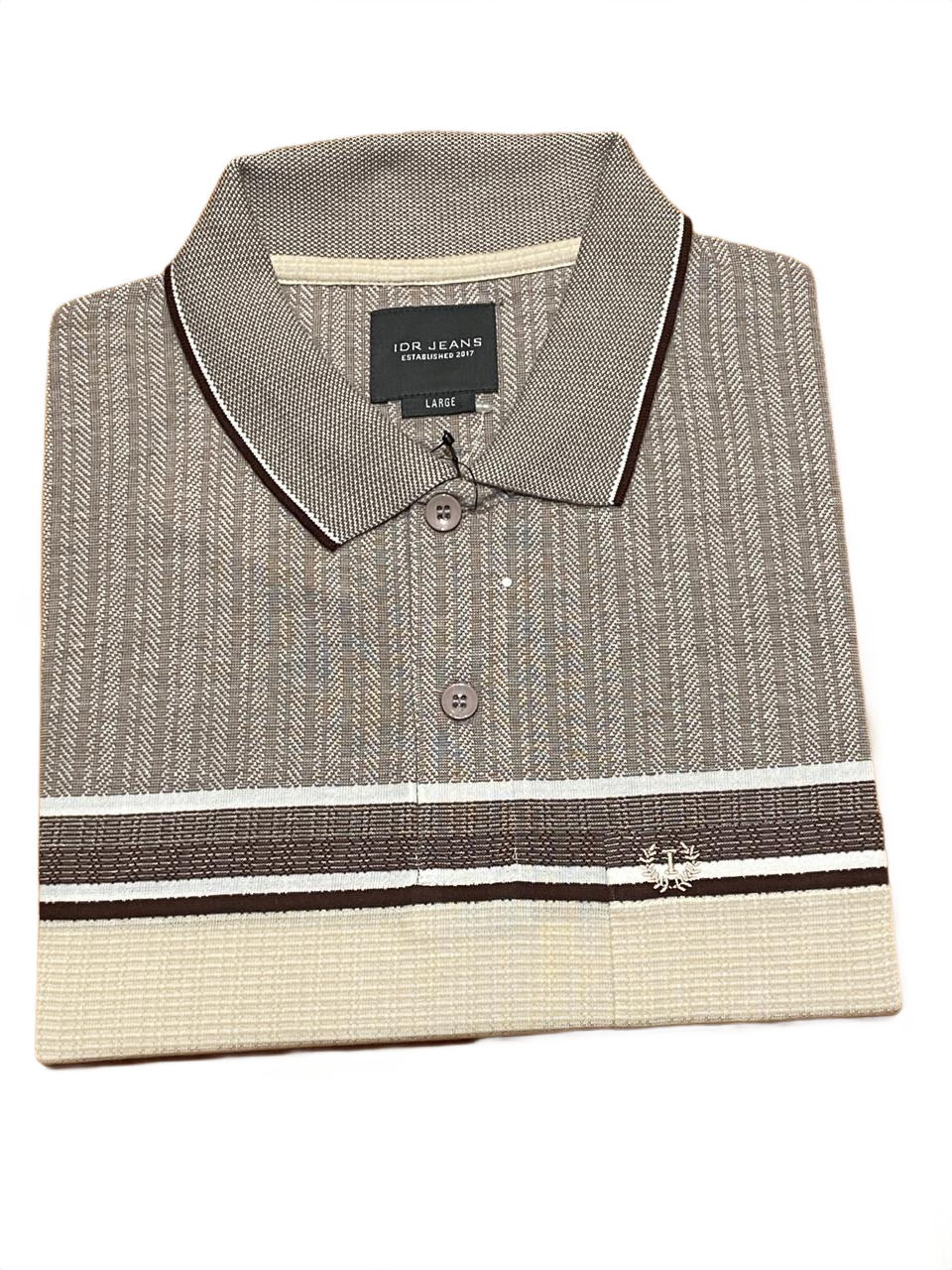 Classic Grey & Cream Striped Polo T-Shirt for Men