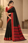 Black & Red Polka  Saree with Traditional Border