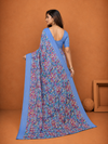 Sky Blue Floral Printed Saree with Elegant Woven Border | Lightweight Party & Festive Wear