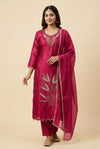 Rani Pink Embroidered Kurta Pant Dupatta Set