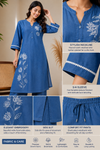 Women's Blue Embroidered Denim Co-Ord Set