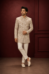 Beige Floral Embroidered Indo-Western Sherwani
