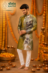 Olive Green Abstract Patchwork Festive Kurta Set
