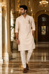Ivory Striped Embroidered Men’s Festive Kurta