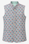 Sky Blue Floral Motif Nehru Jacket for Men