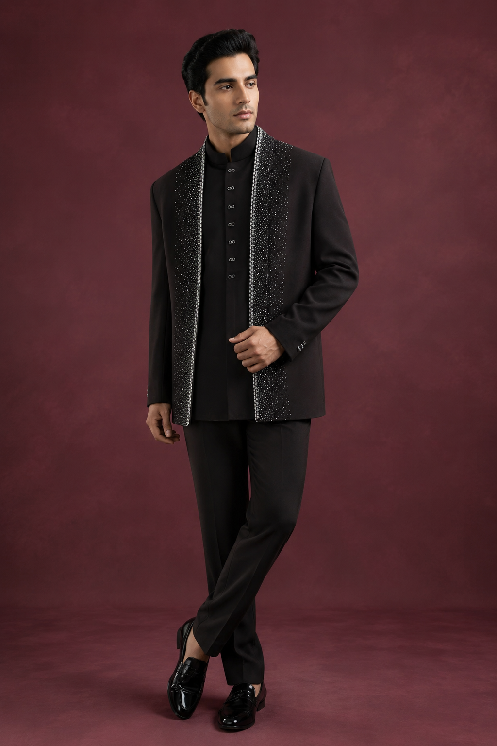 Black Embellished Indo-Western Suit