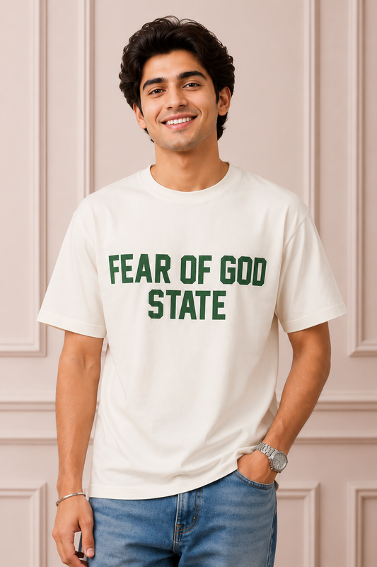 Fear of God State Oversized Printed T-Shirt for Men | Premium Cotton Casual Tee