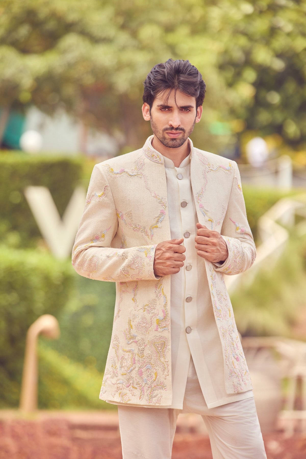 Ivory Embroidered Indo-Western  Set