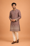 Mauve-Taupe Embroidered Kurta for Men