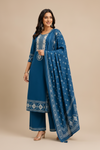 Elegant Teal Blue Printed Kurta Palazzo Dupatta Set for Women