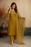 Mustard yellow Embroidered Kurti Pant & Dupatta Se