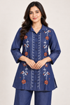 Women's Navy Blue Floral Embroidered Co-Ord Set