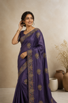 Embroidered Silk Blend Saree with Elegant Floral Zari Border