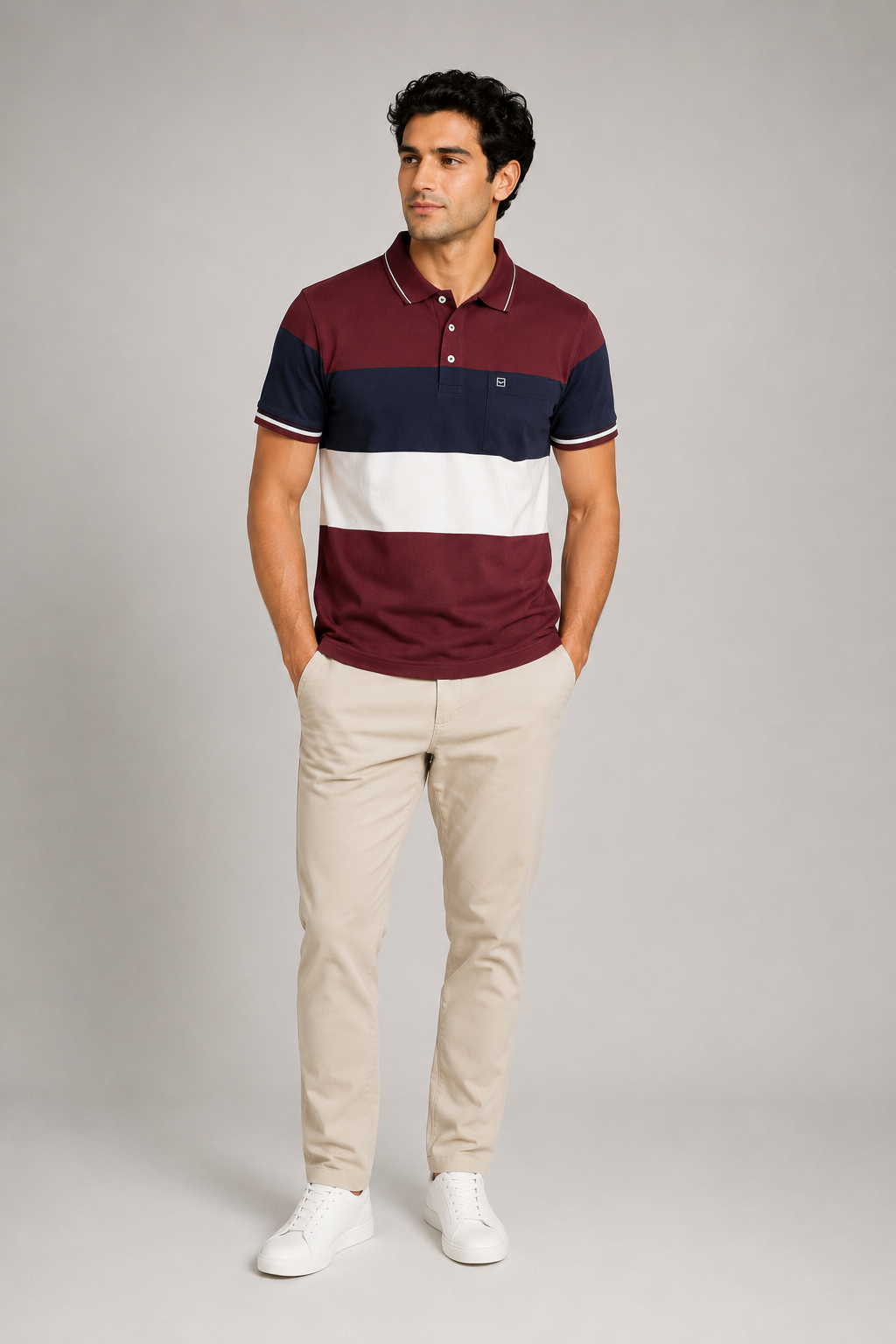 Men’s Maroon Navy Color block Polo T-Shirt