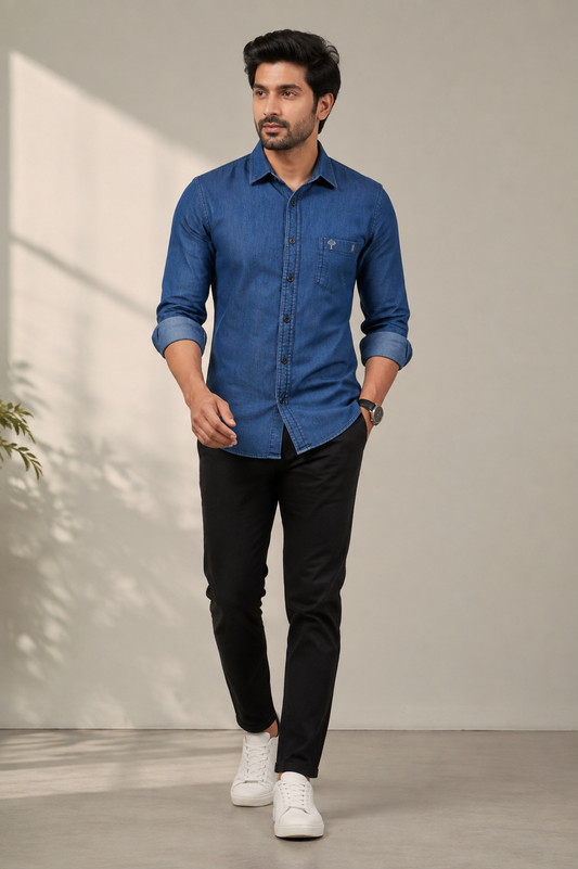 Men’s Indigo Blue Denim Full Sleeve Casual Shirt