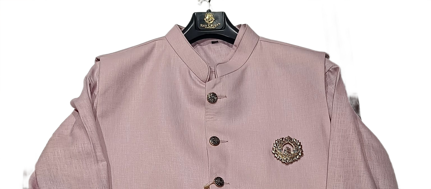 Men Light Mauve Plain Self Textured Shirt Jacket Set