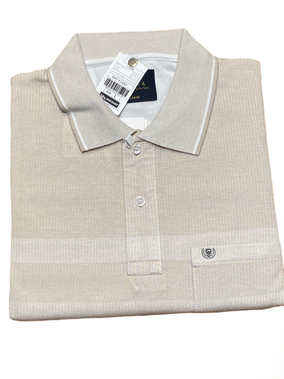 Men's Premium Beige Gradient Striped Polo T-Shirt