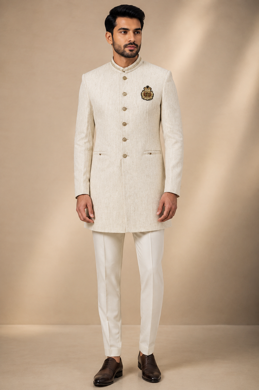 Ivory Textured Indo-Western  Set