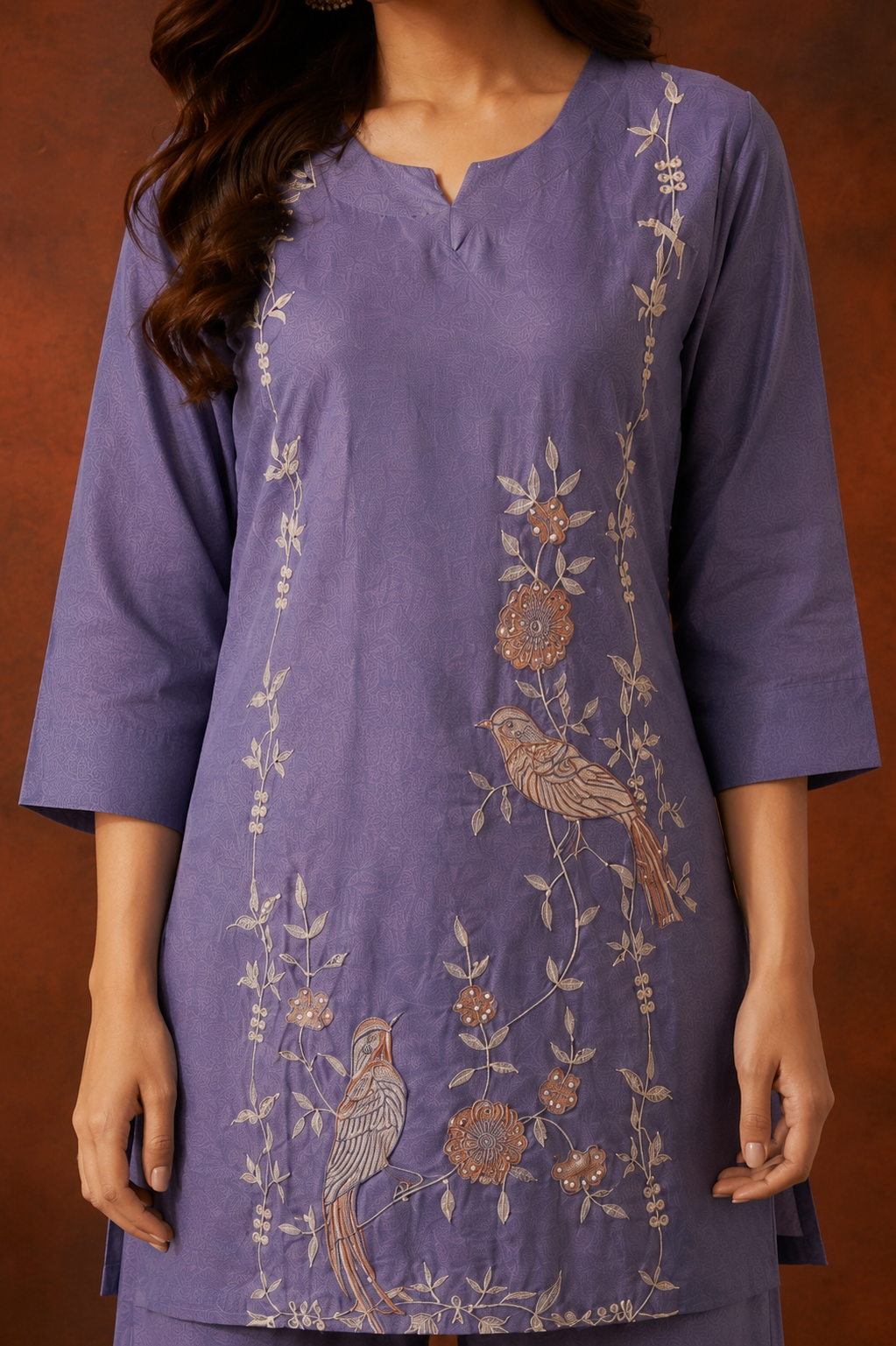 Lavender Embroidered Chanderi  co-ord set
