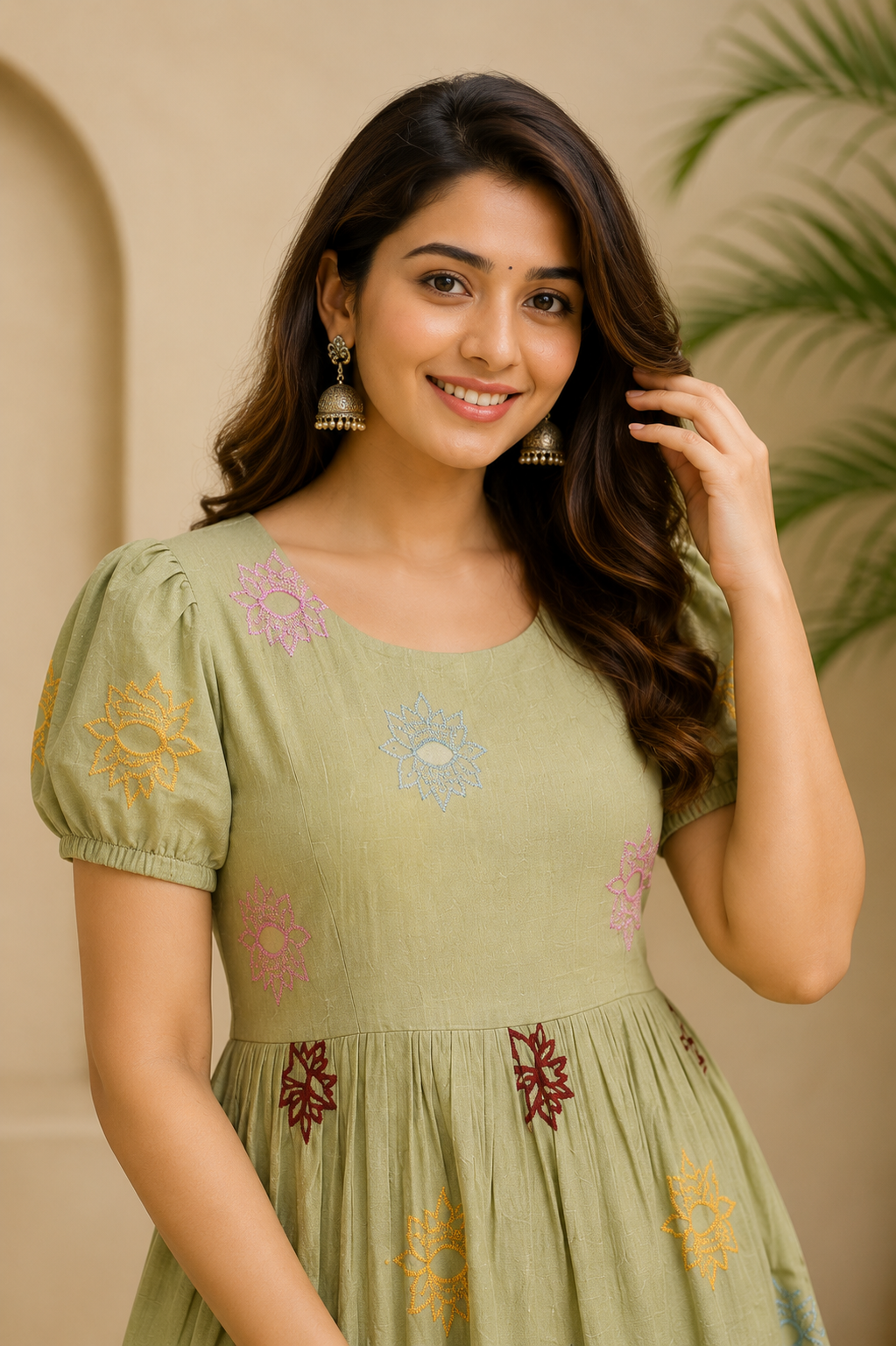 Women’s Embroidered Tiered Maxi Dress with Puff Sleeves