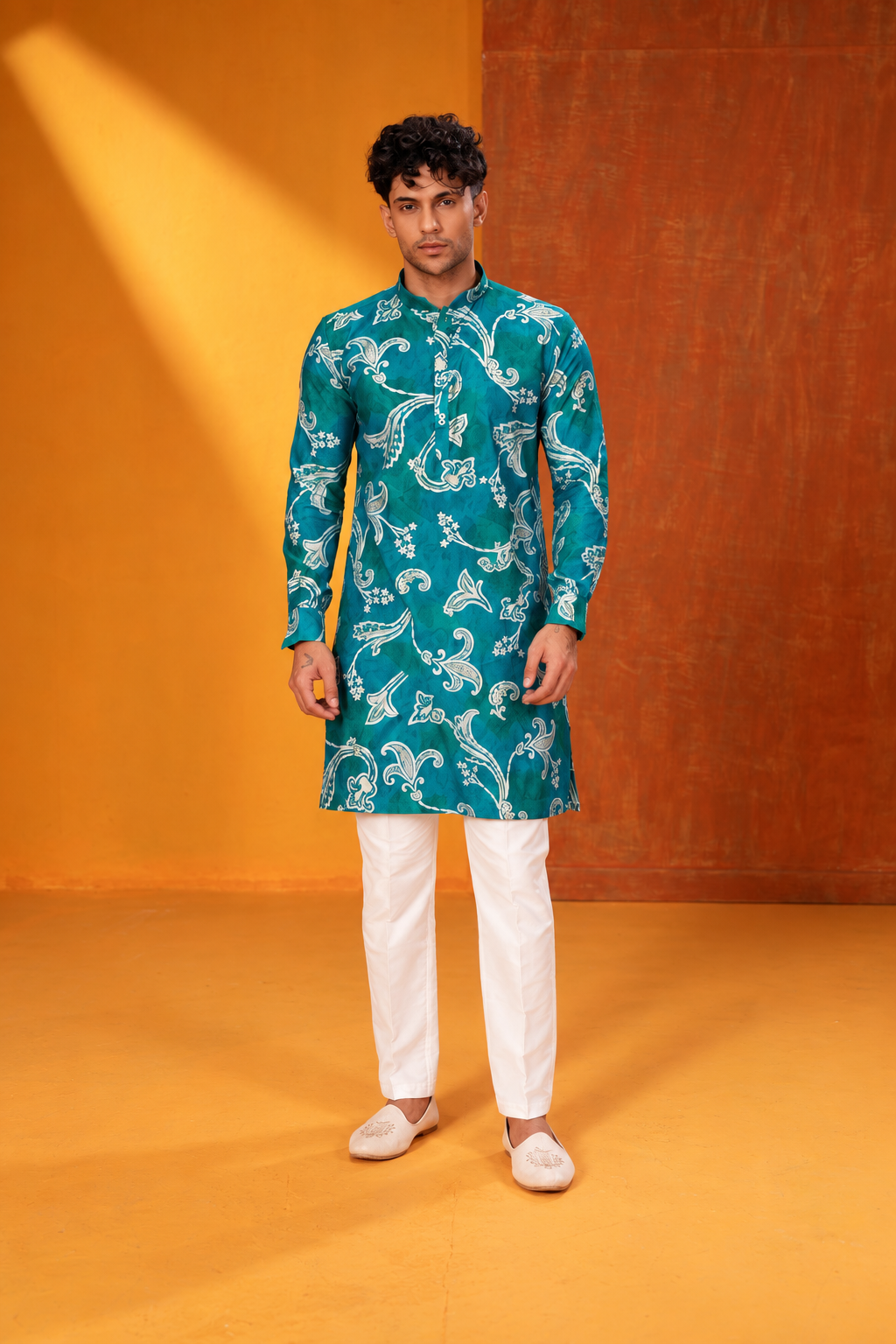 Teal Paisley Printed Kurta Set