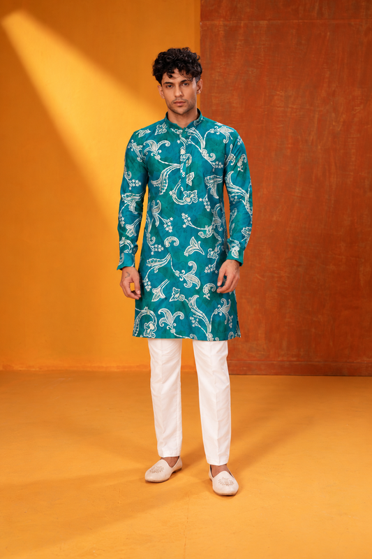 Teal Paisley Printed Kurta Set